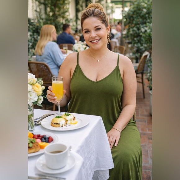 BN Zenana Premium Plus Size Olive Green V-Neck Maxi Dress W/Pockets Various - Picture 12 of 12